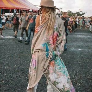 Bohemian Floral Kimono Maxi Duster Top Cardigan